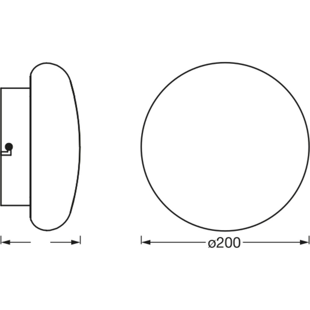 Disegno tecnico di un apparecchio di illuminazione rotondo con dimensioni Ø200.