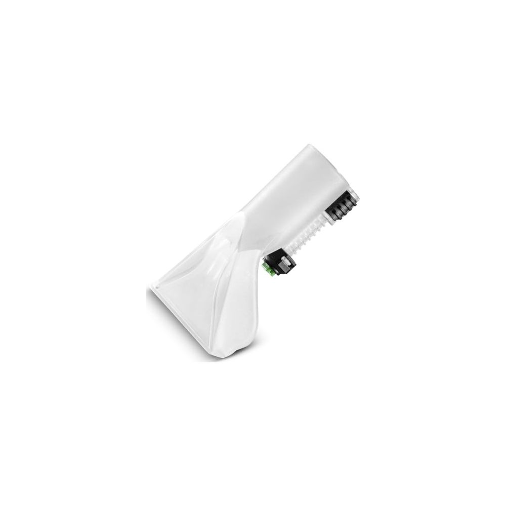 Un accesorio de aspiradora blanco con cerdas y conector verde.