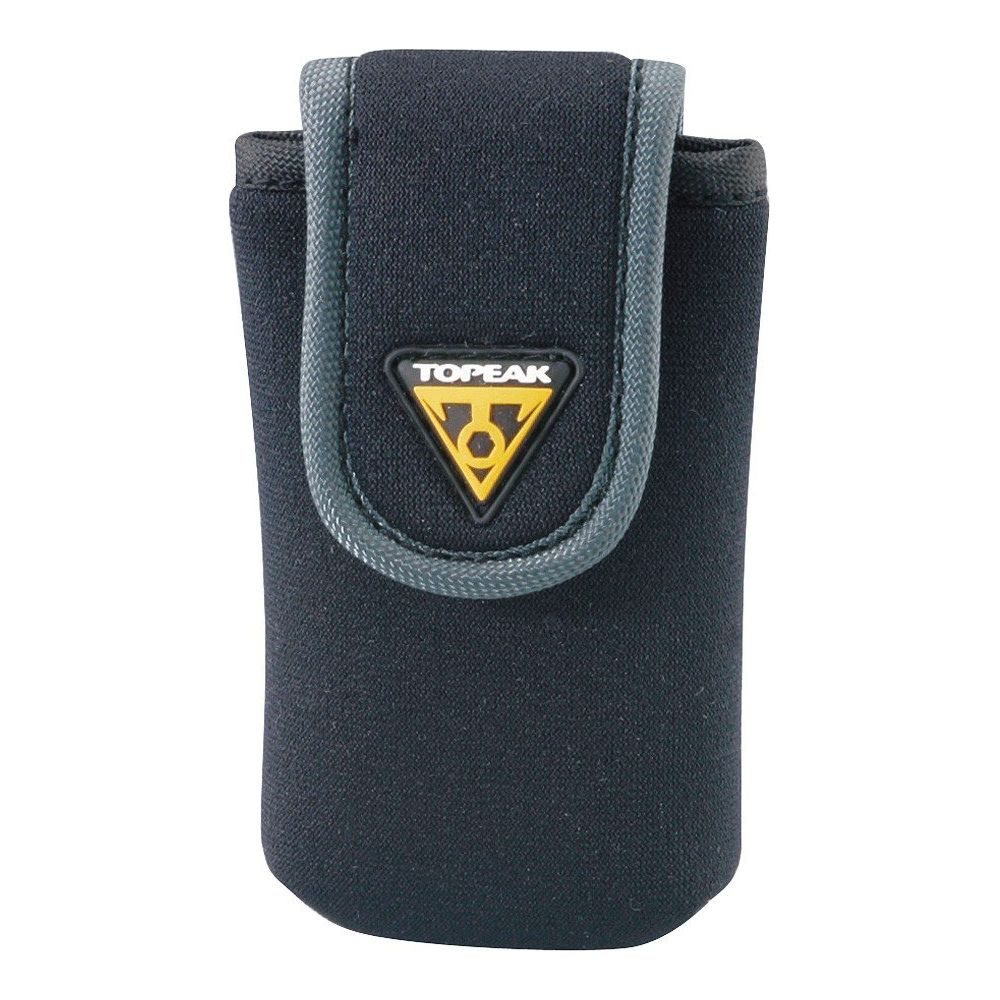 Czarna torba Topeak z żółtym logo i szarym wykończeniem.