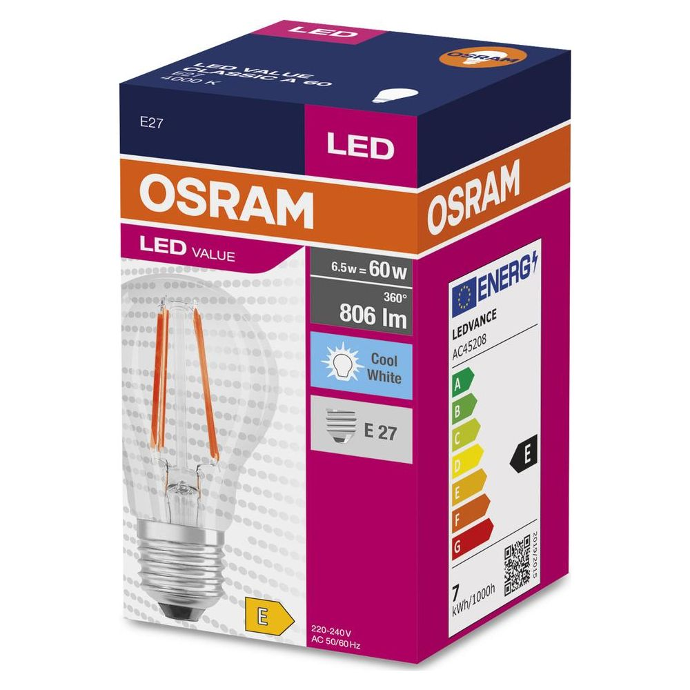Lampadina LED Osram con attacco E27, 6,5W, 806 lumen, Bianco Freddo.