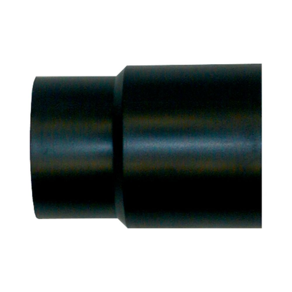 Un adaptador de manguera cónico negro con superficies lisas y un borde.