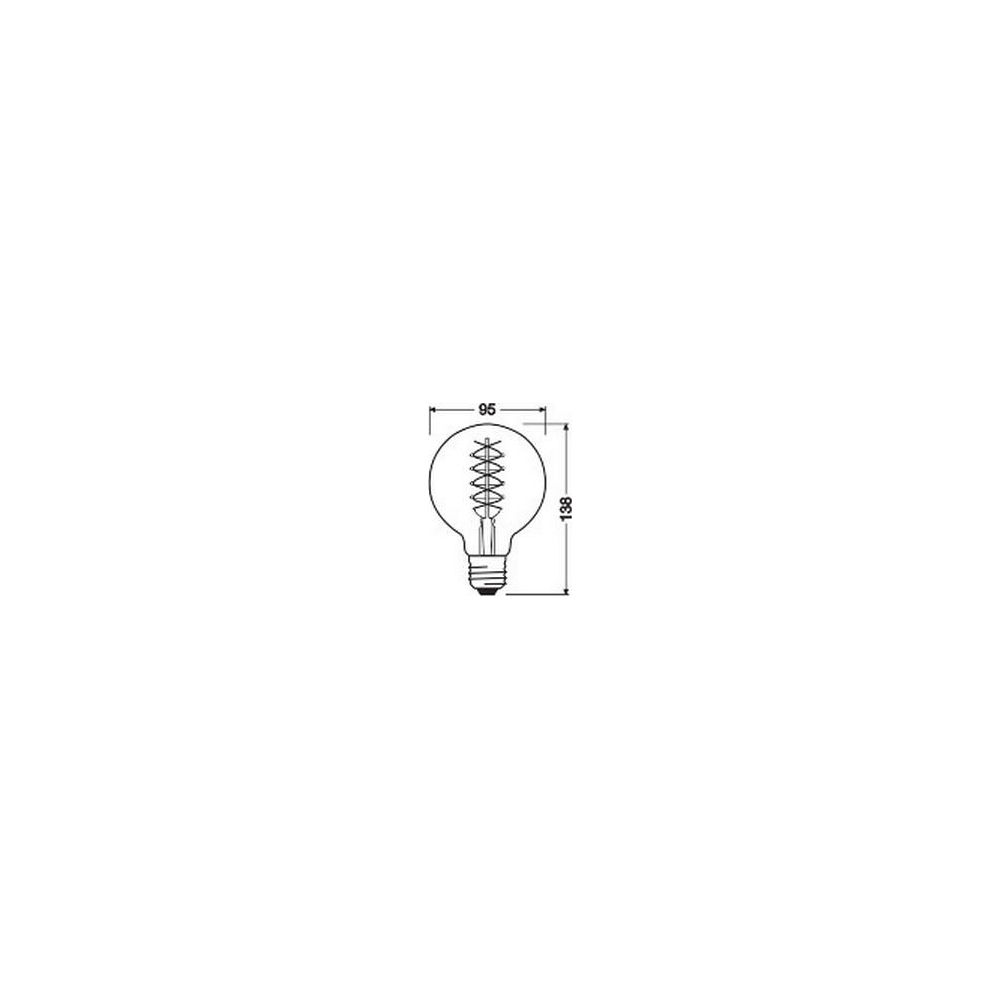 Dessin technique d'une ampoule avec dimensions 95mm de largeur et 138mm de hauteur.