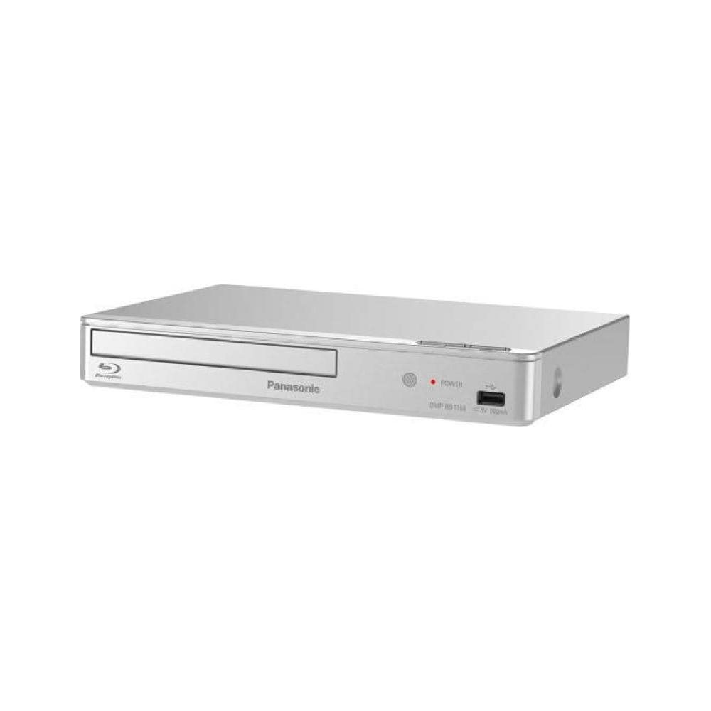 Ein silberner Panasonic Blu-ray-Player mit Einschubfach und Power-Taste.