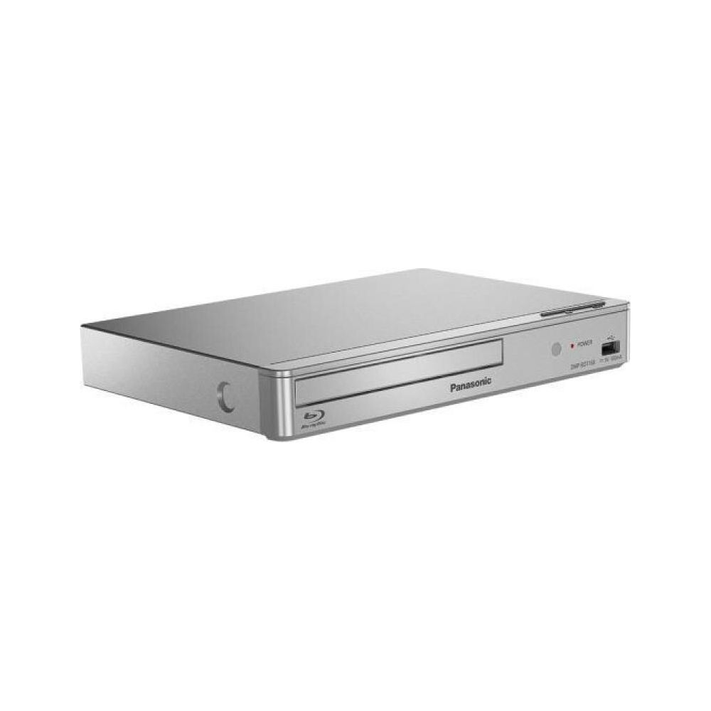 Silberner Blu-ray-Player von Panasonic mit Blu-ray-Disc-Logo.