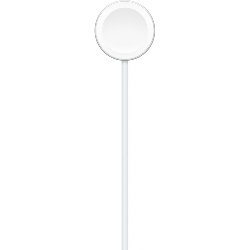 Ein weißes Ladekabel mit einem runden weißen Ladegerät an einem Ende.