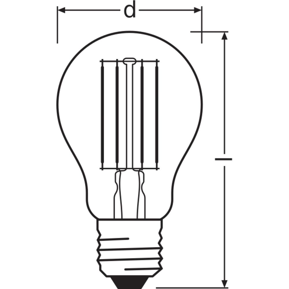 Disegno tecnico di una lampadina con dimensioni. Linee chiare.