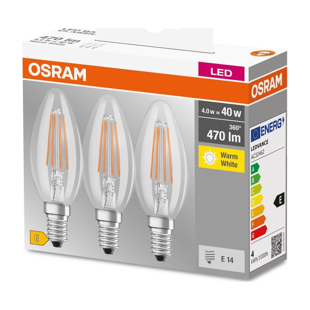 Żarówki LED Osram: 4,0W=40W, 470lm, Ciepła Biel, trzonek E14, Klasa Energetyczna E.