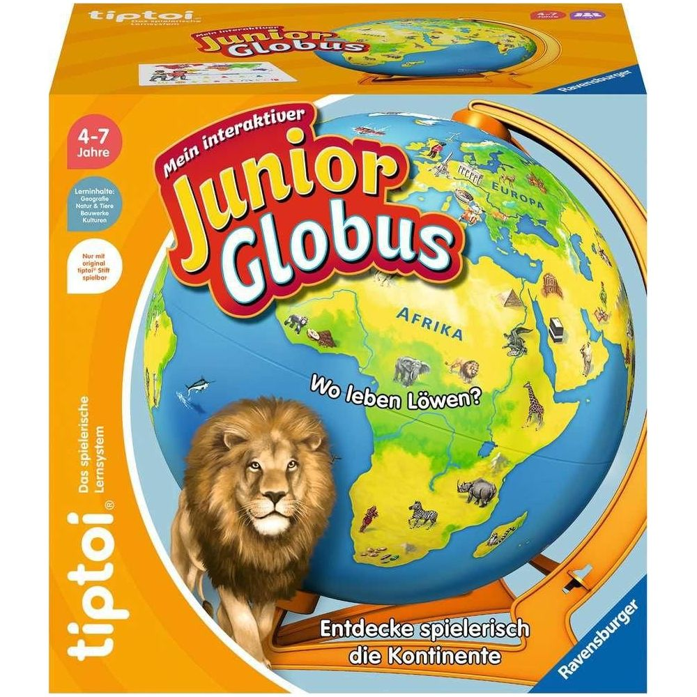 Ein interaktiver tiptoi Junior Globus für Kinder von 4-7 Jahren zeigt Afrika und Europa.