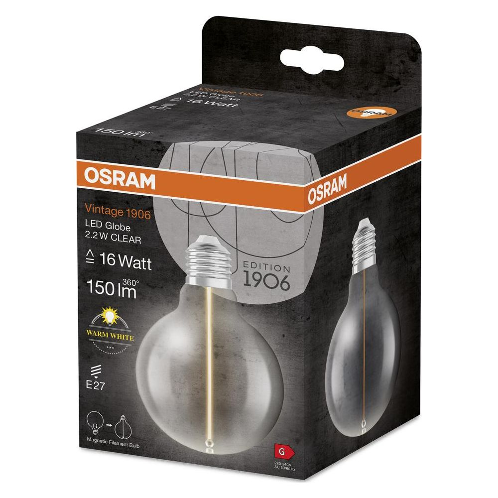 Żarówka Osram Vintage 1906 LED Globe, 2,2W, ciepła biel, gwint E27.