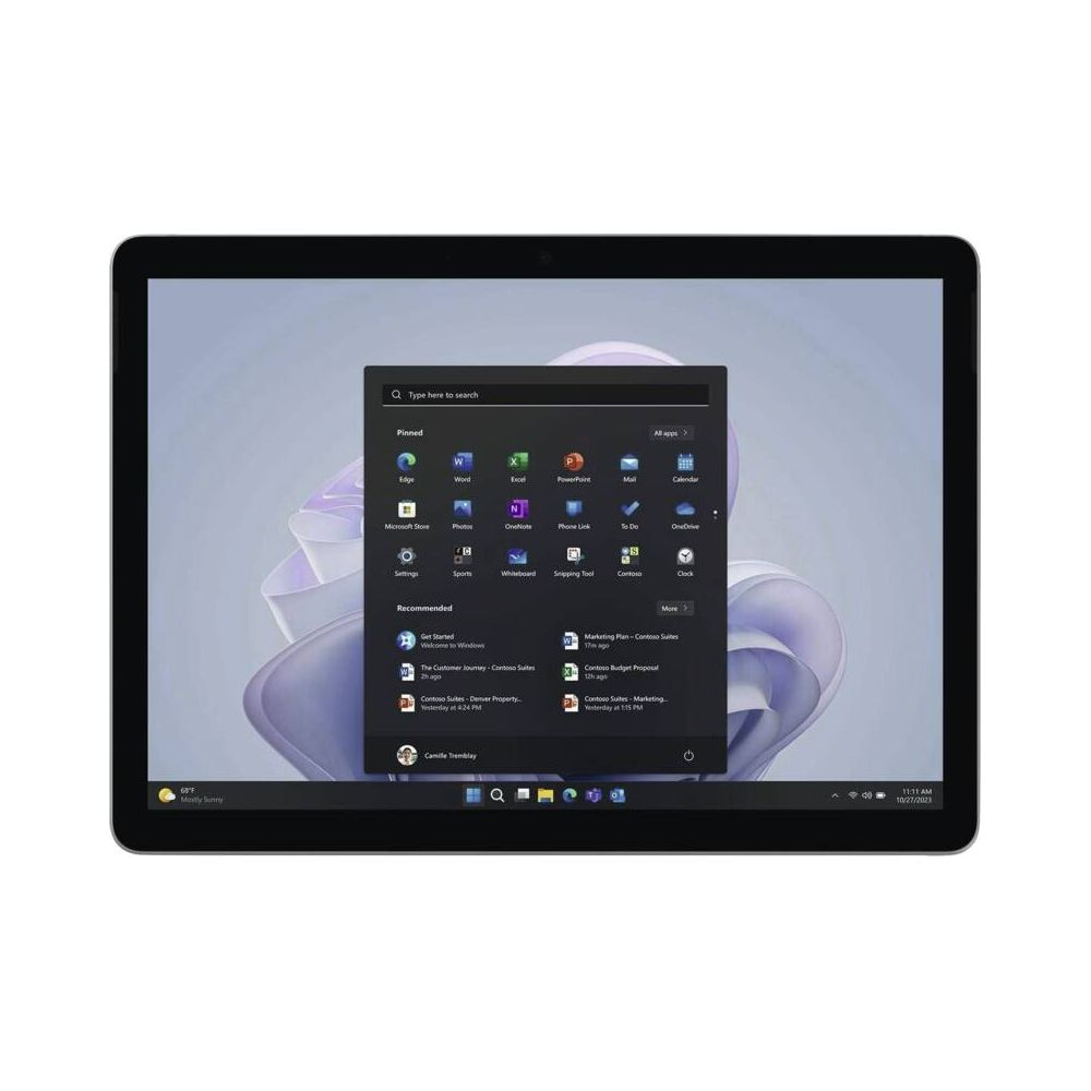 Un tablet che mostra il menu Start di Windows con app aperte.