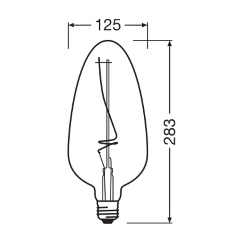 Dessin technique d'une ampoule avec dimensions 125 et 283.