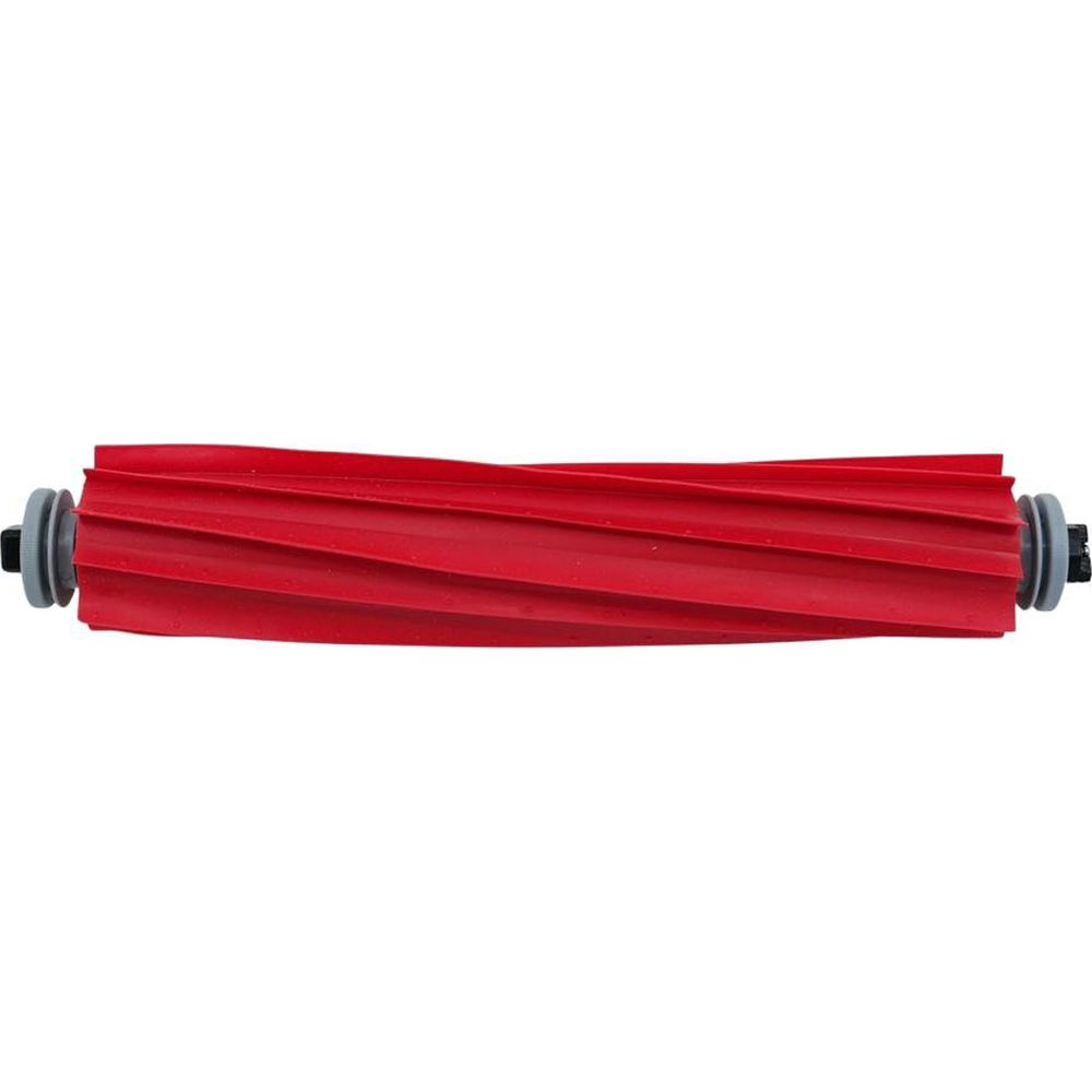Un rouleau de brosse rouge avec des rainures en spirale et des embouts gris.