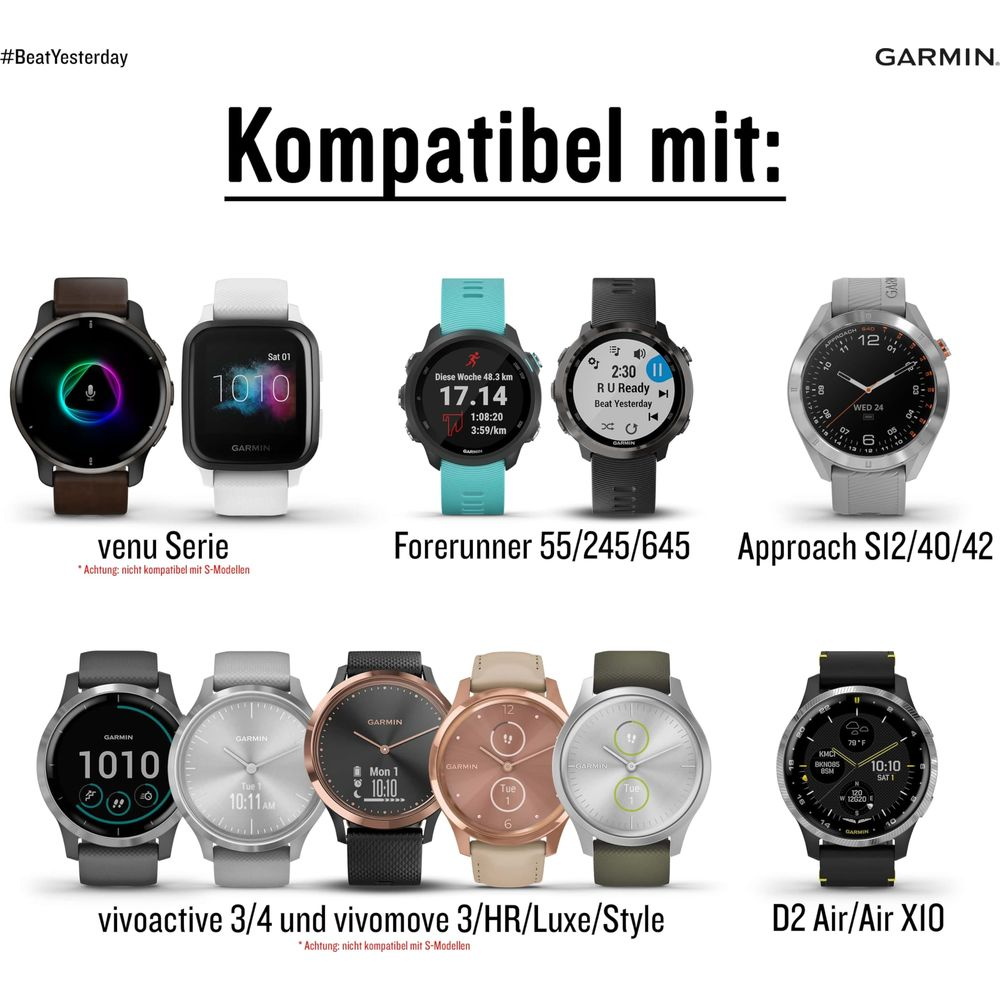 Zegarki Garmin: Venu, Forerunner, Approach, Vivoactive, Vivomove, D2 Air/XIO.