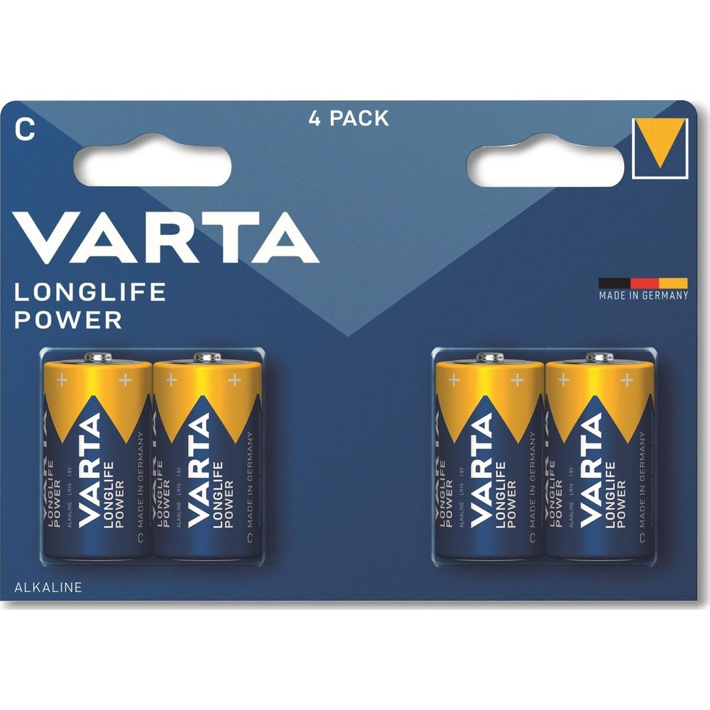 Varta confezione da 4 pile C, Longlife Power, Made in Germany.