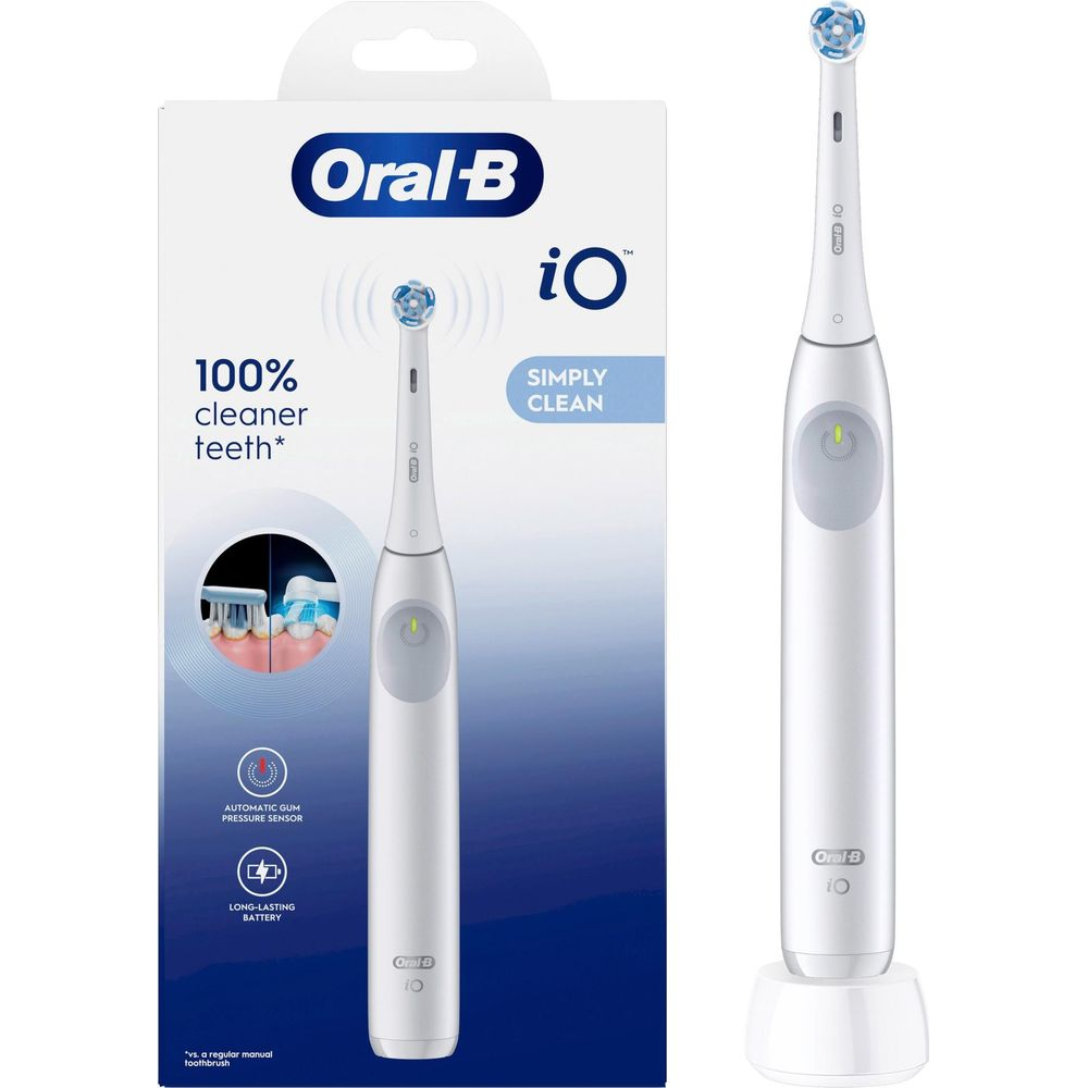 Oral-B iO Elektrische Zahnbürste Verpackung und Produkt. Merkmale: Zahnfleisch-Drucksensor.
