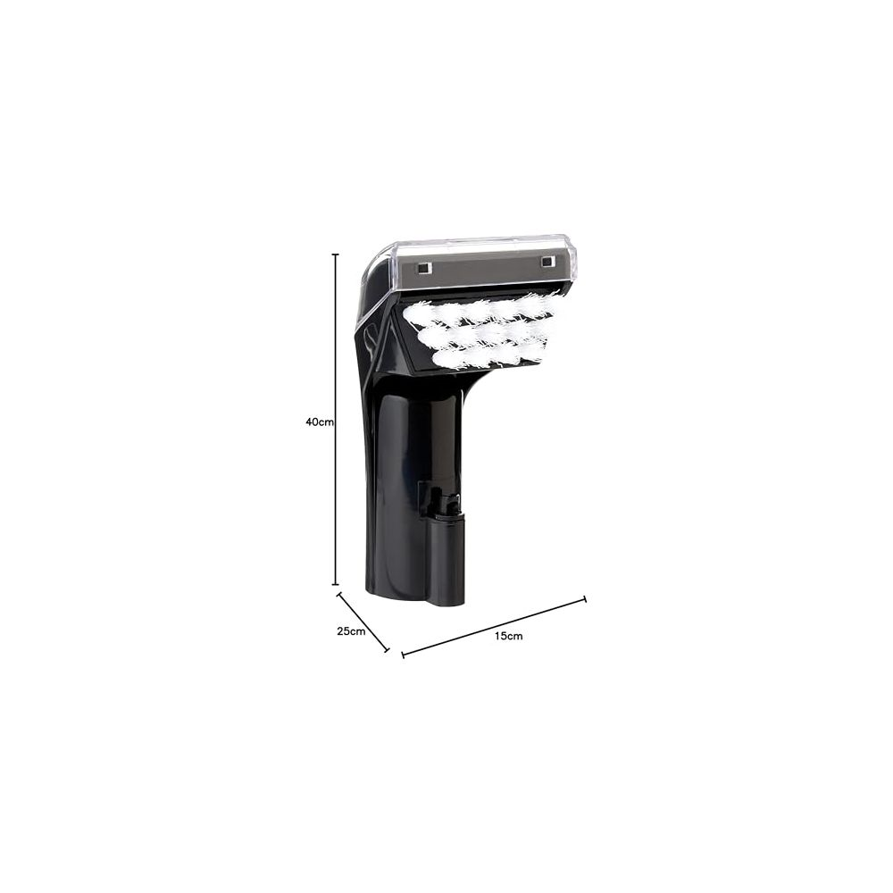 Accessorio aspirapolvere nero con spazzole, dimensioni 40x25x15cm.
