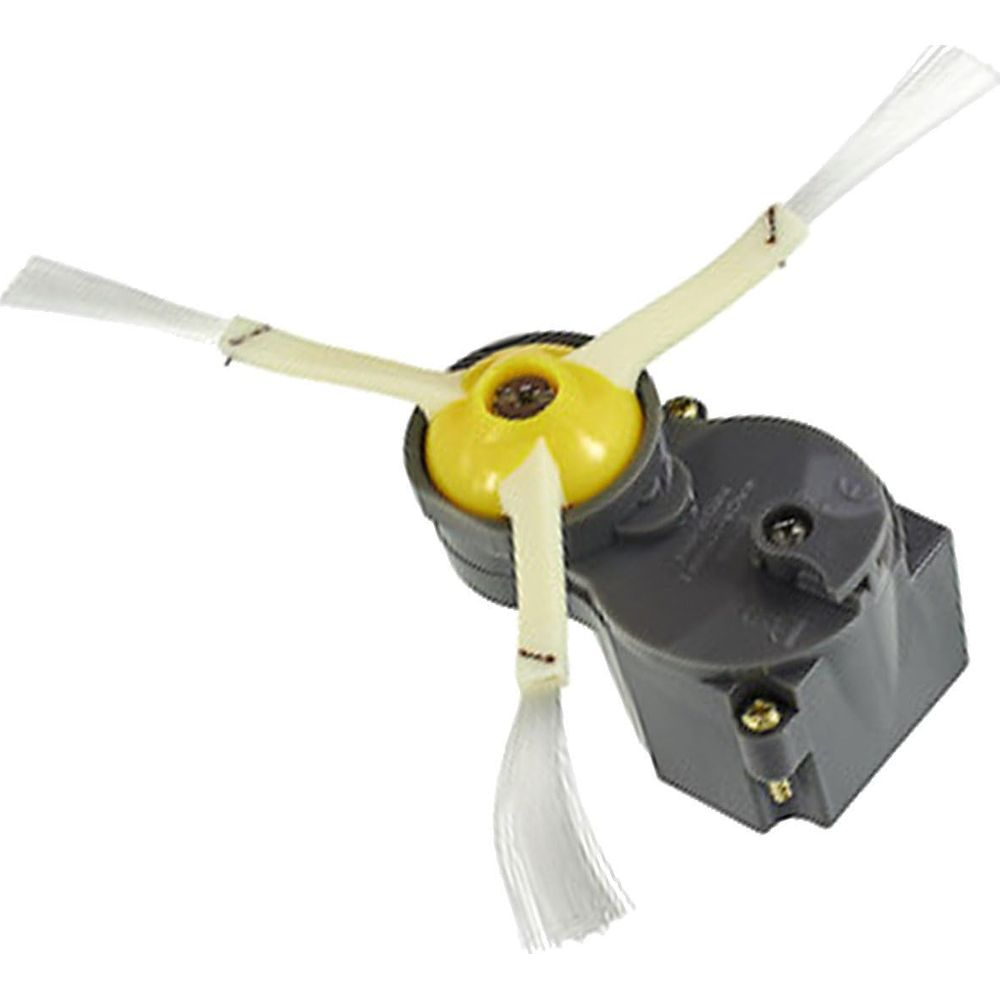 Grauer Kehrroboter-Seitenbürstenmotor mit gelber Kappe und drei weißen Bürsten.