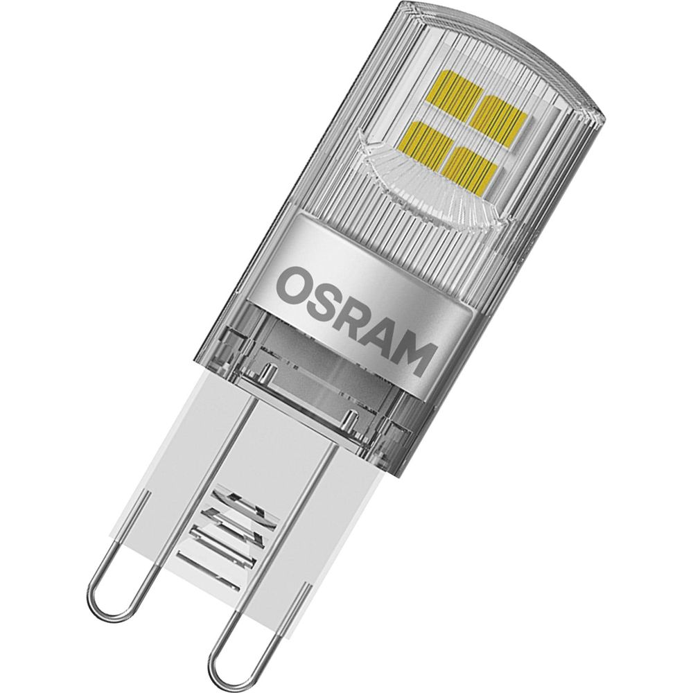 Une ampoule LED OSRAM à culot G9 et boîtier transparent.