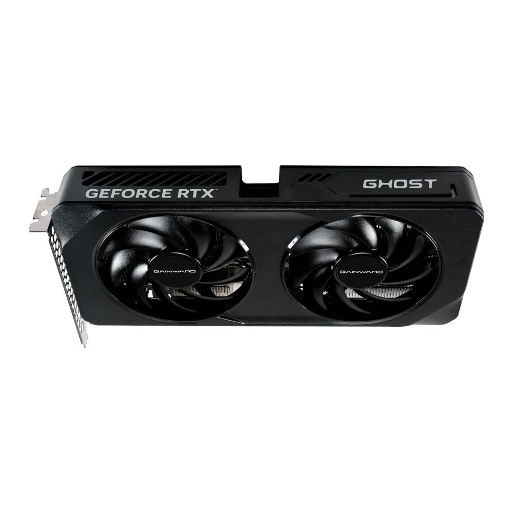 Schwarze Grafikkarte mit zwei Lüftern und "GeForce RTX"-Aufschrift.