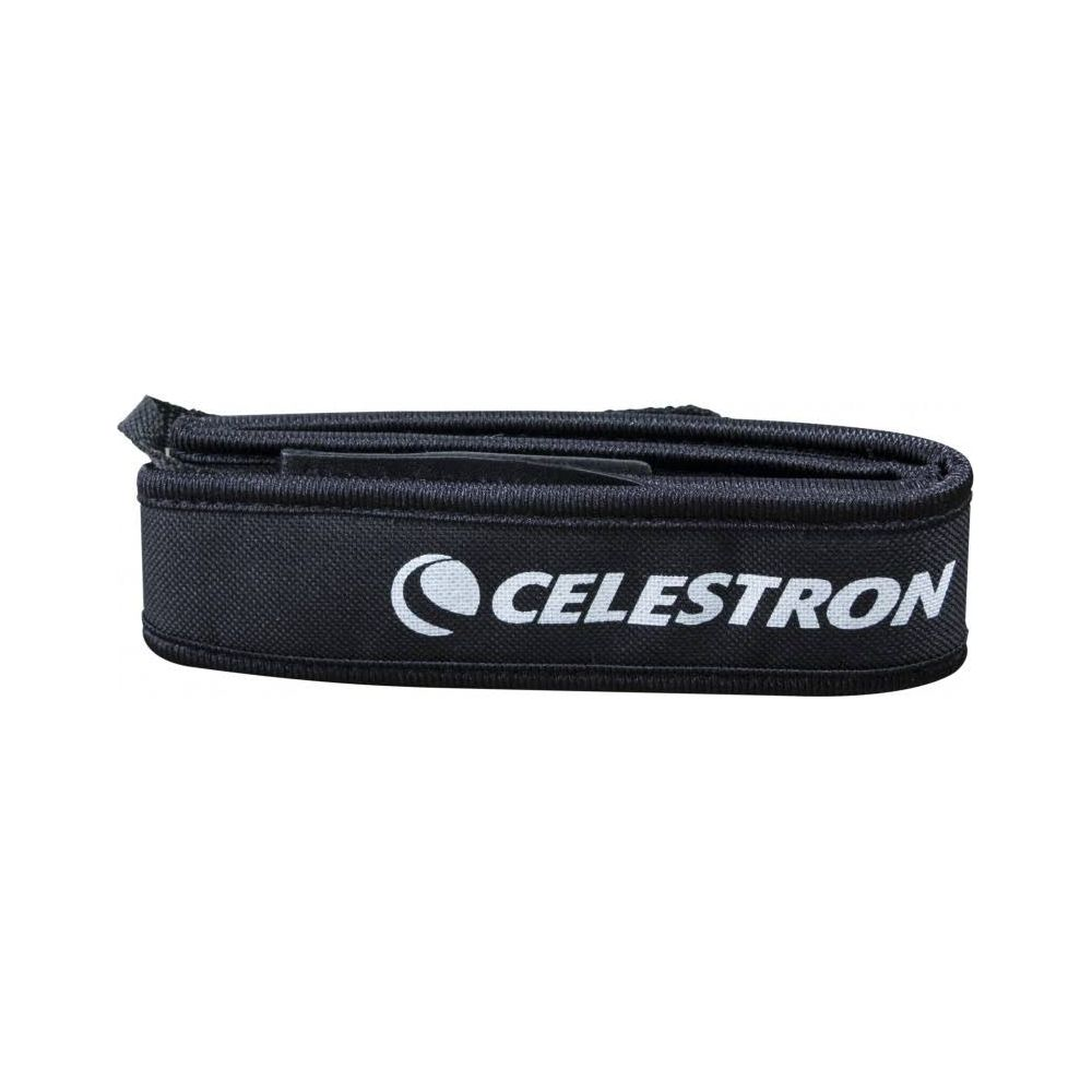 Cinturino nero con logo bianco Celestron, su sfondo bianco.