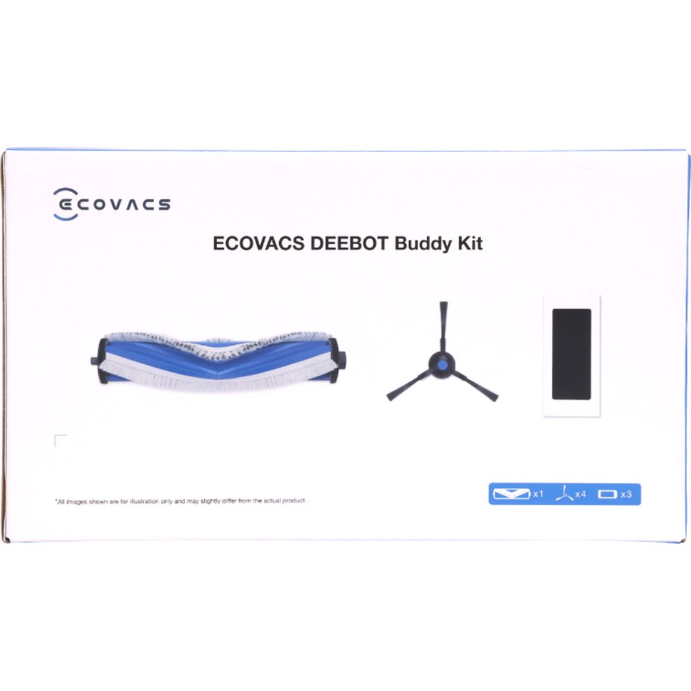 Kit Ecovacs DEEBOT Buddy con spazzola principale, spazzole laterali e filtro.