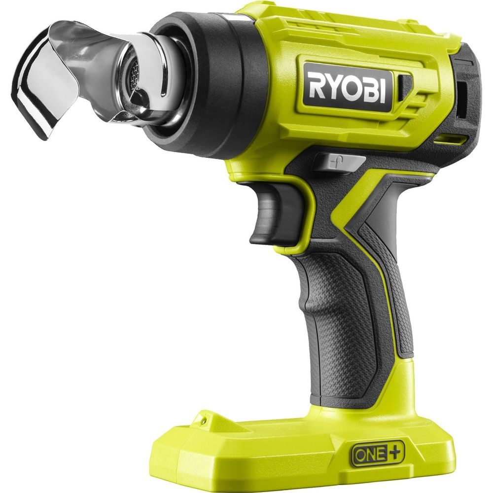Pistolet à air chaud Ryobi vert vif avec poignée et buse noires.