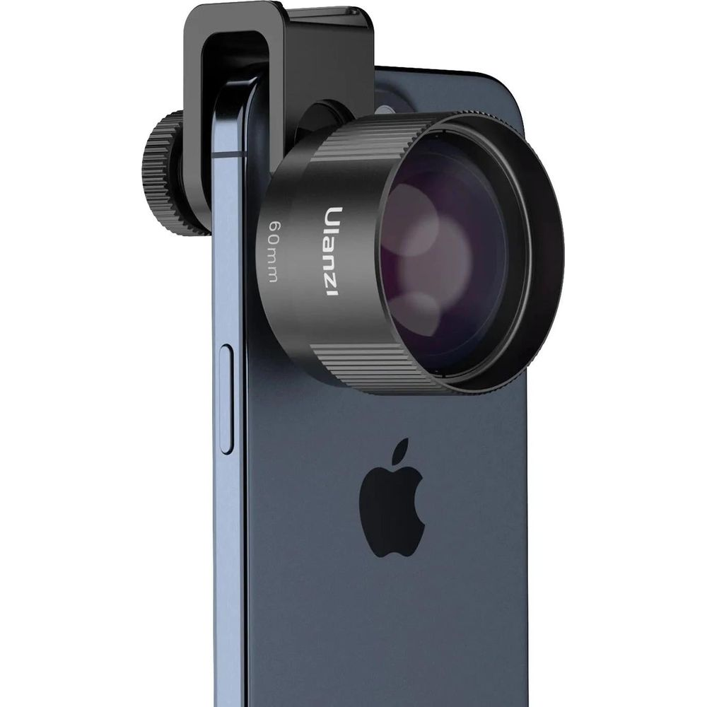 Czarny obiektyw do smartfona, z oznaczeniem 60mm.