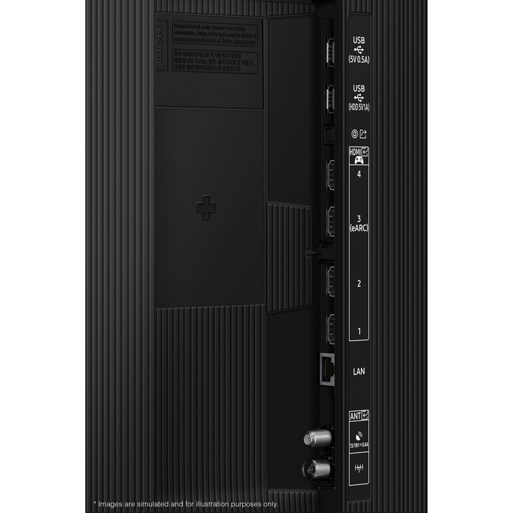 Achterkant tv met poorten: USB, HDMI, LAN, ANT.