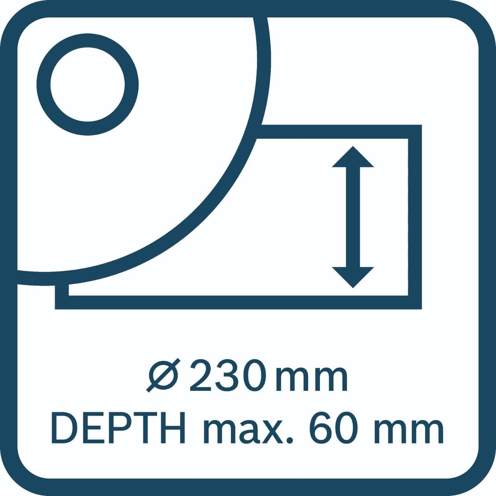 Simbolo: Ø 230mm, profondità max. 60mm. Bordo blu.