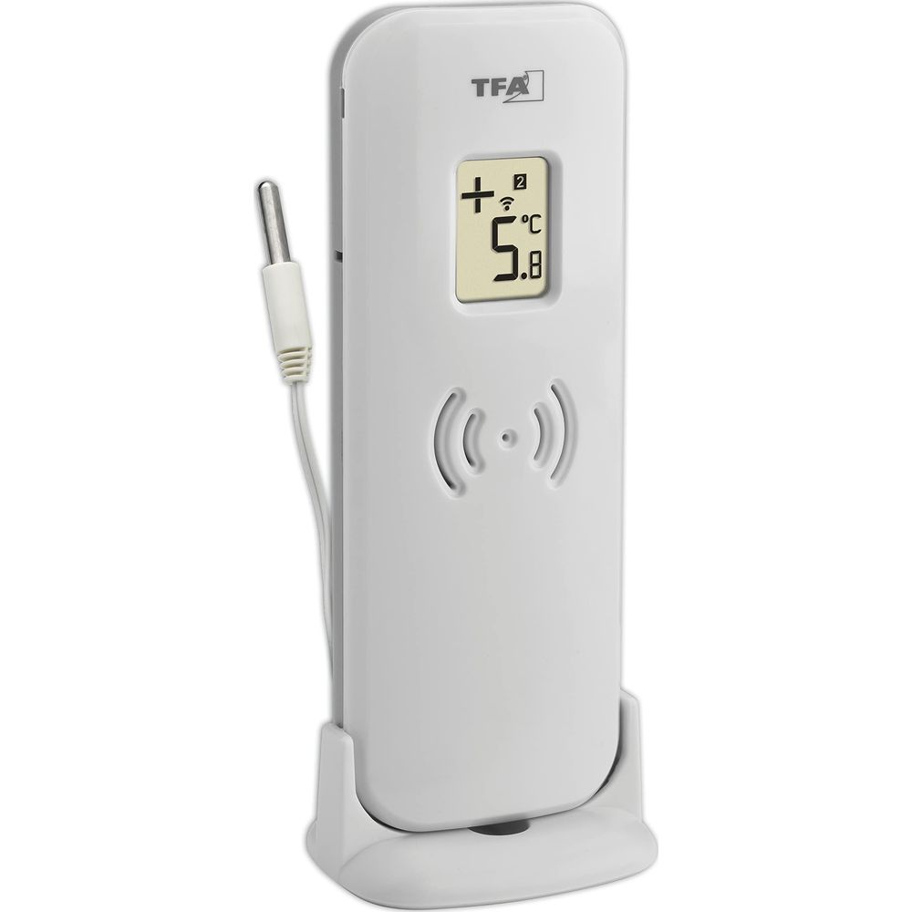 Ein weißes TFA-Thermometer mit LCD-Anzeige, das 5,8°C anzeigt.