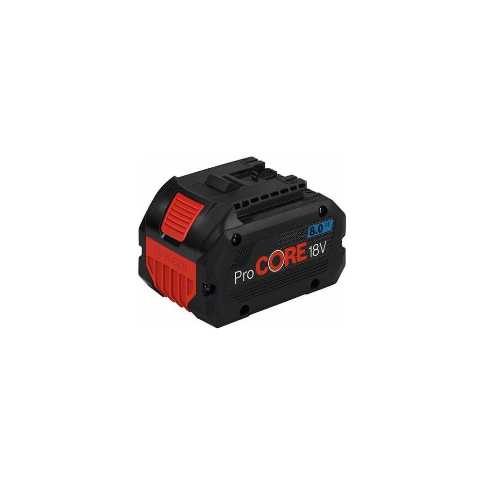 Schwarzer Bosch ProCORE 18V 8.0 Ah Akku mit roten Akzenten.