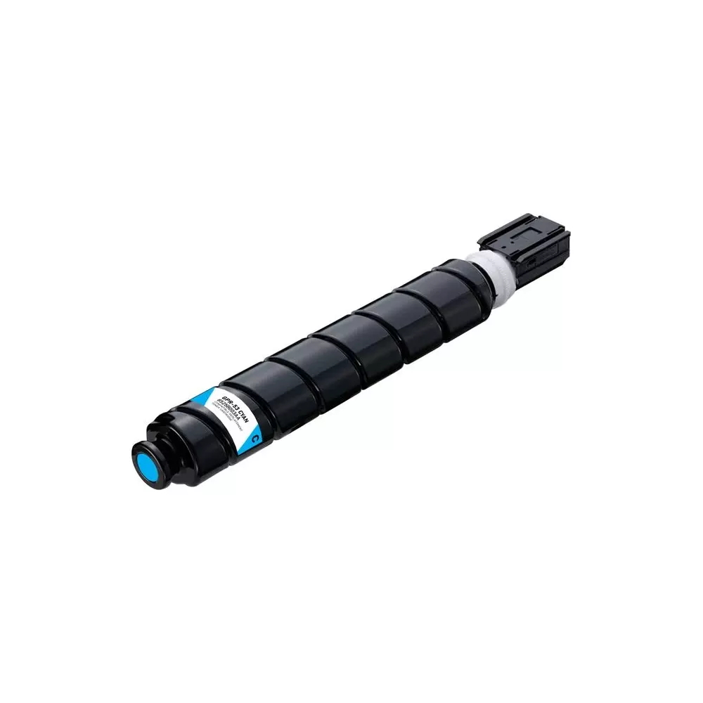 Czarny wkład tonera z niebieskim końcem i etykietą.