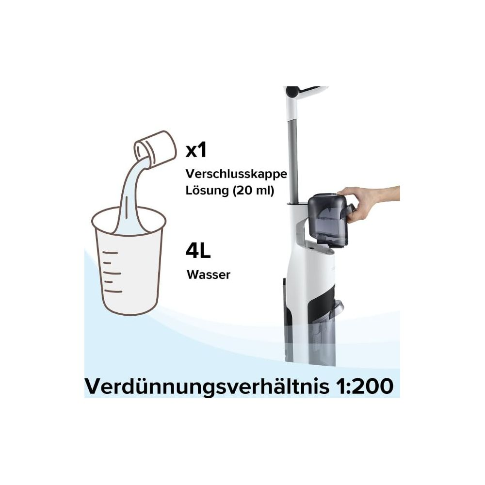 Mischungsverhältnis 1:200. 20ml Lösung zu 4L Wasser.