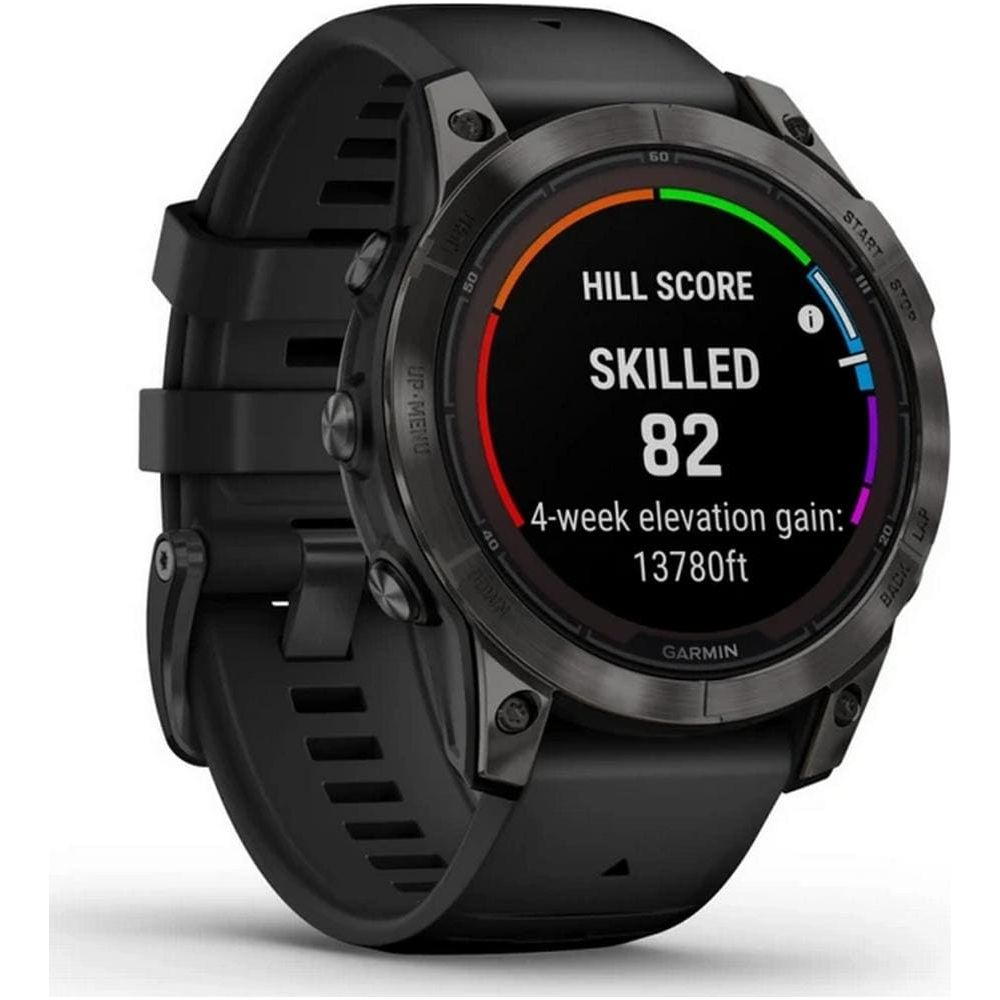 Czarny smartwatch Garmin z wynikiem 'Hill Score' 'Skilled 82' i przewyższeniem 13780ft.