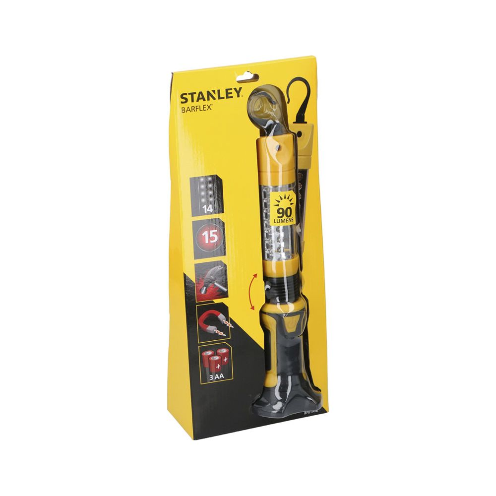 Luce da lavoro Stanley Barflex in confezione gialla, 90 lumen, usa 3 batterie AA.