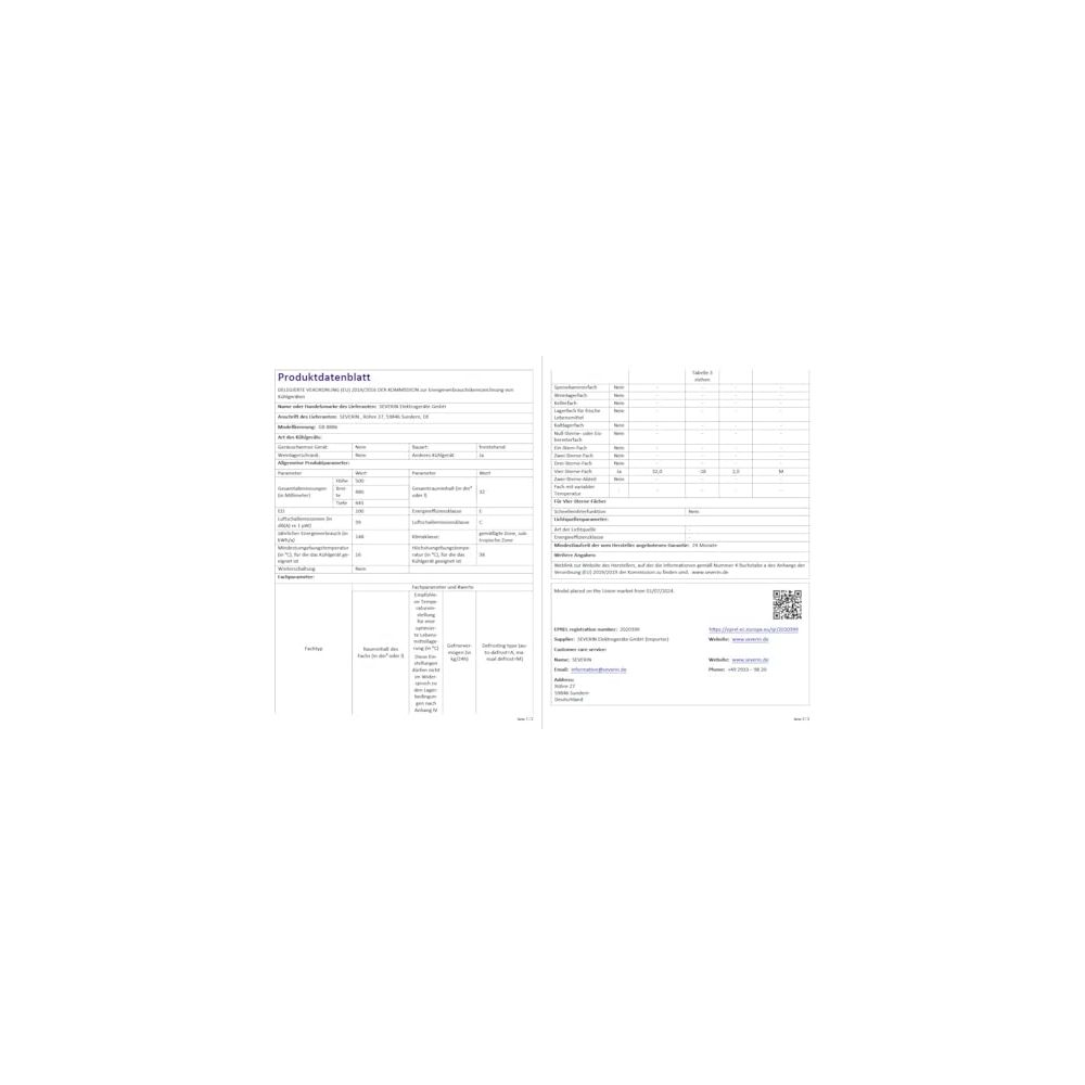 Hoja de datos del producto con tablas e información del dispositivo.