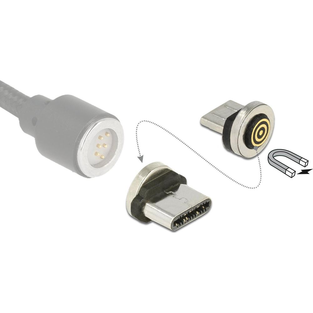 Adattatore USB-C magnetico con porta e connettore di ricarica magnetici.