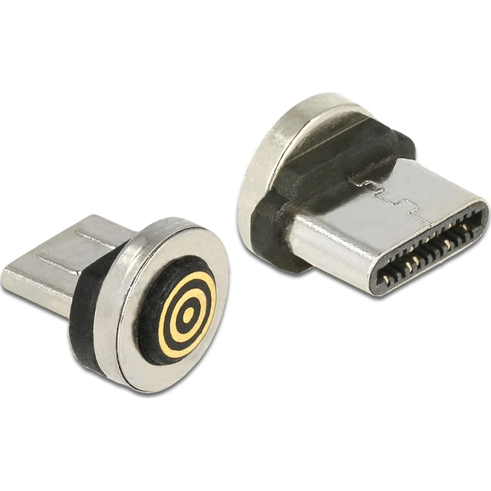 Due adattatori di ricarica magnetici, uno con connettore USB-C, l'altro con motivo a bersaglio.