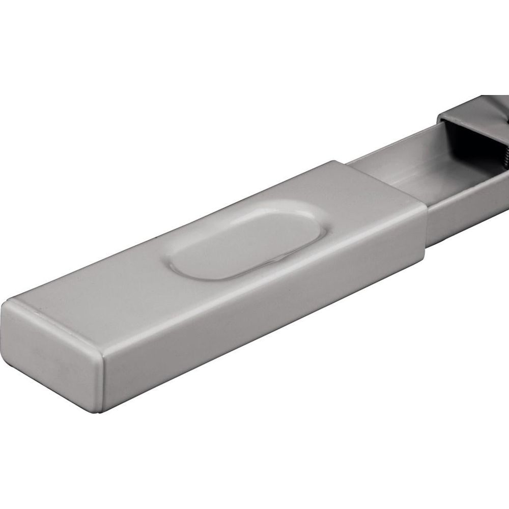 Ein silberner, rechteckiger Metallkasten mit ausziehbarer Schublade.