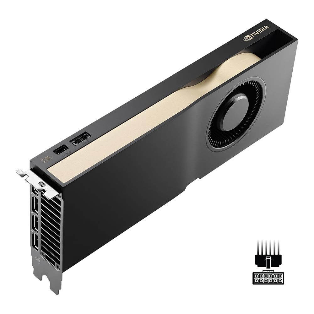 Schwarze NVIDIA Grafikkarte mit Lüfter und Anschlüssen.