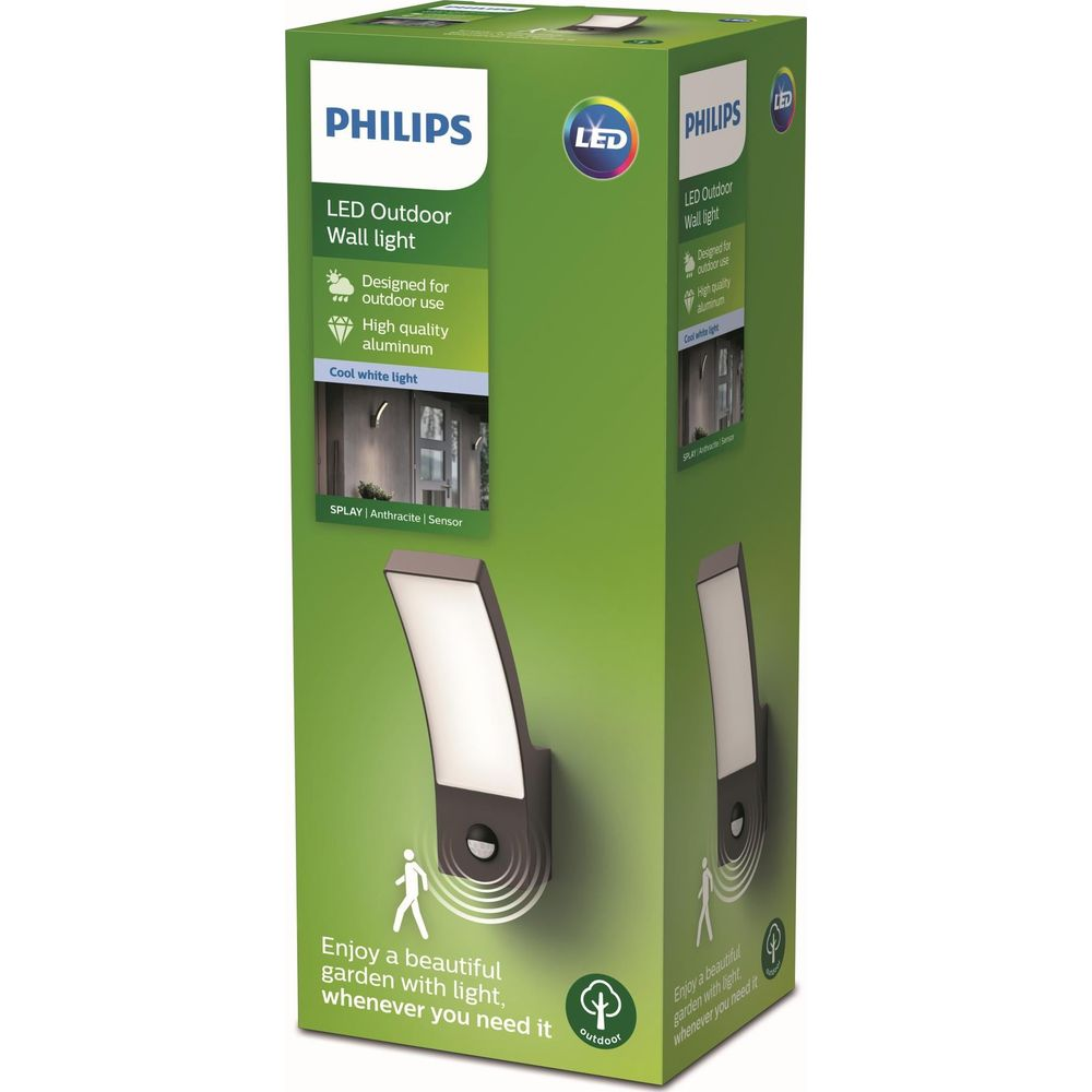 Emballage d'un applique mural LED Philips d'extérieur anthracite avec capteur.