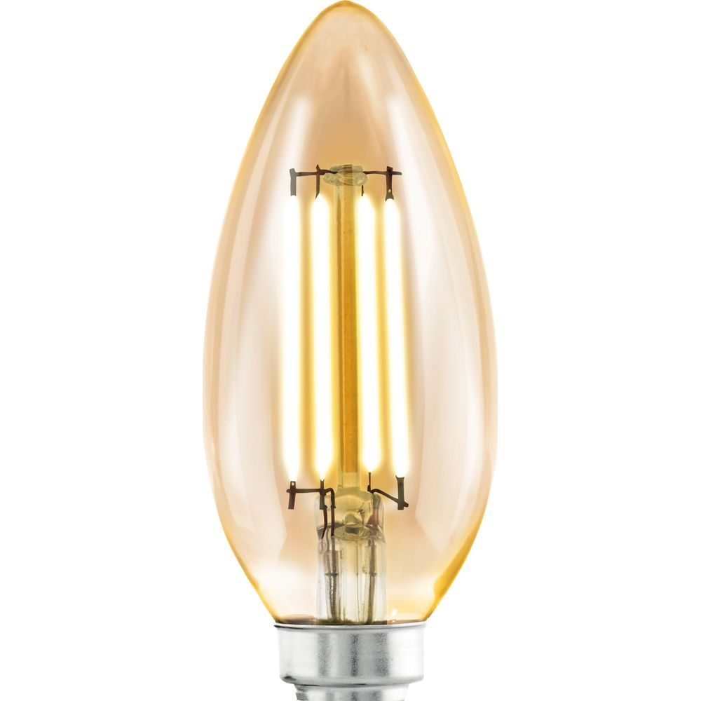 Ampoule ambrée avec trois filaments intérieurs sur fond blanc.