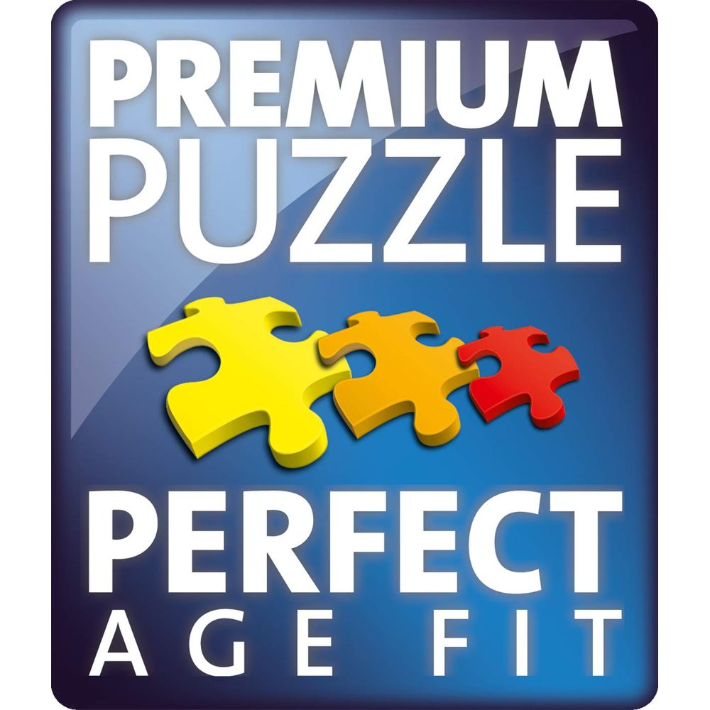 Puzzle Premium idealne dopasowanie wiekowe z trzema żółtymi, pomarańczowymi i czerwonymi elementami.