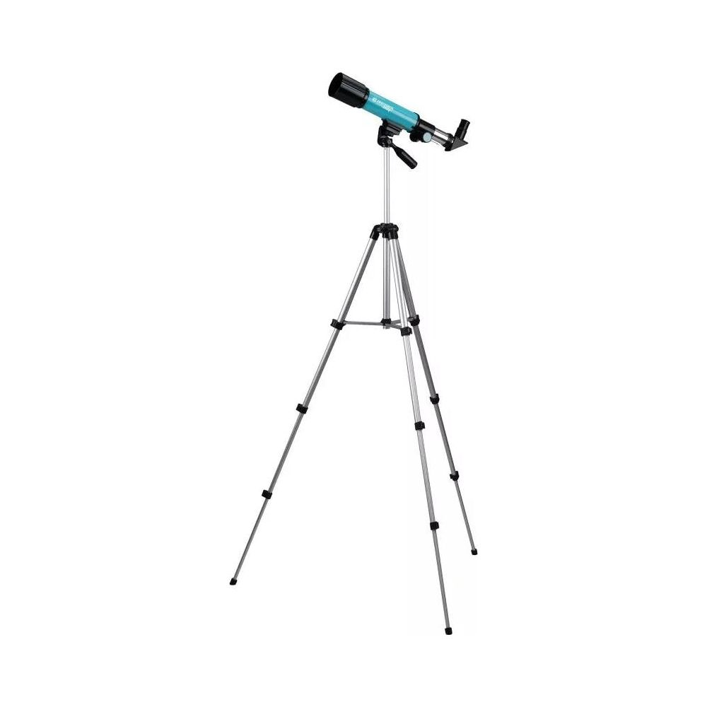 Un telescopio blu su un treppiede d'argento.