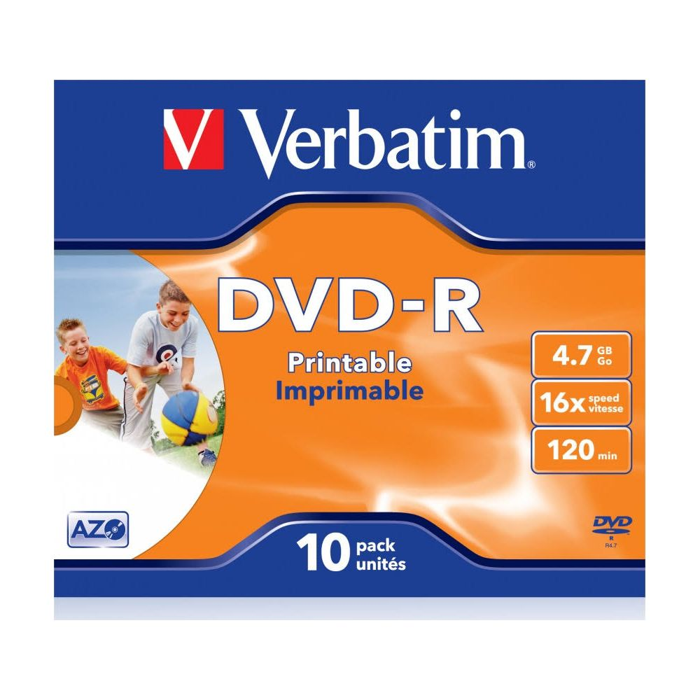 Opakowanie Verbatim DVD-R 10 szt. płyt do druku, 4,7 GB, prędkość 16x.