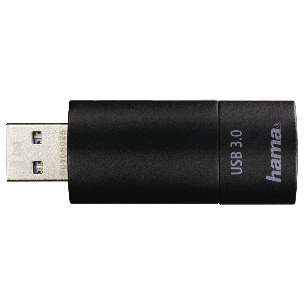 Schwarzer USB-Stick mit Hama-Logo und USB 3.0-Aufschrift.
