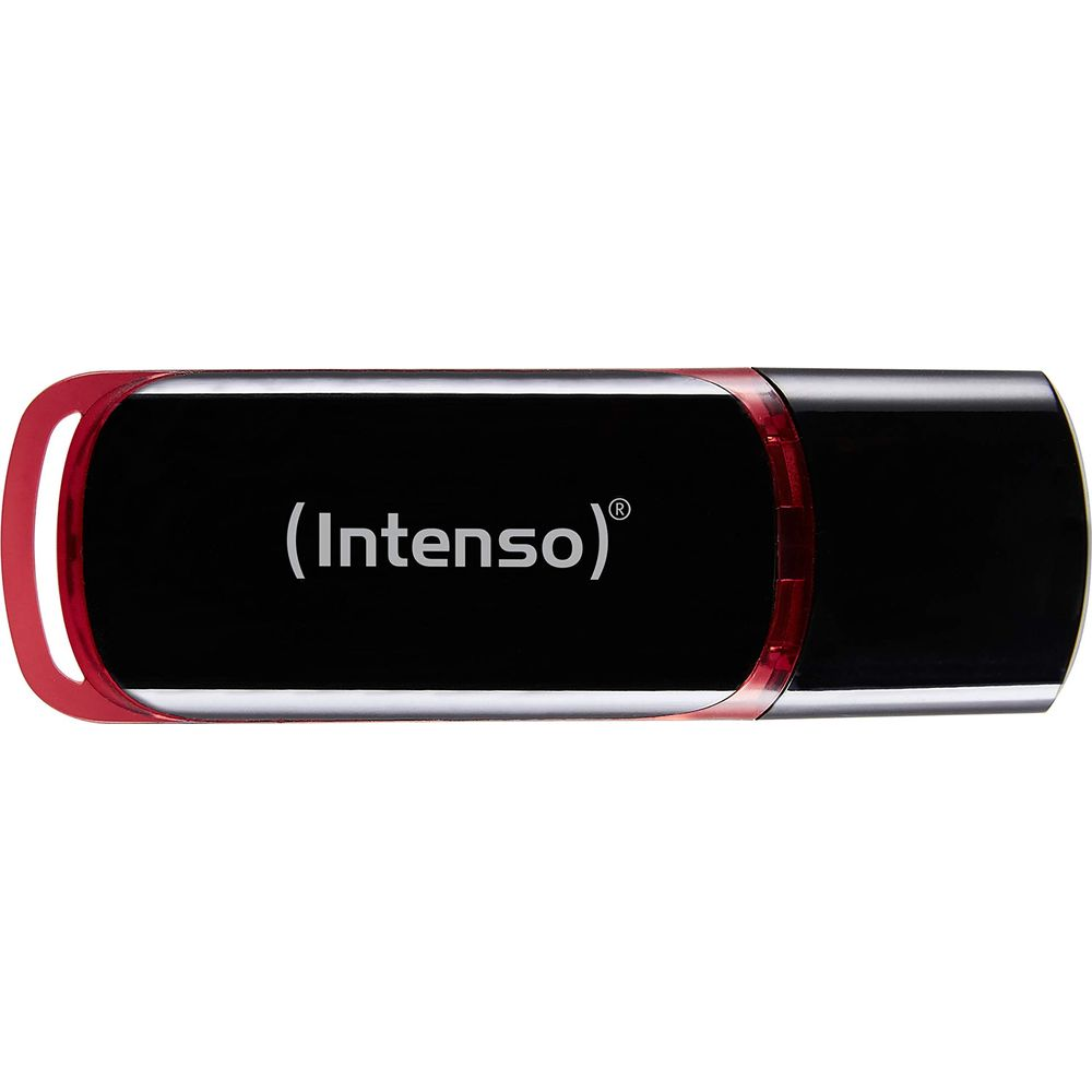 Pen drive USB nero con bordo rosso e logo Intenso.