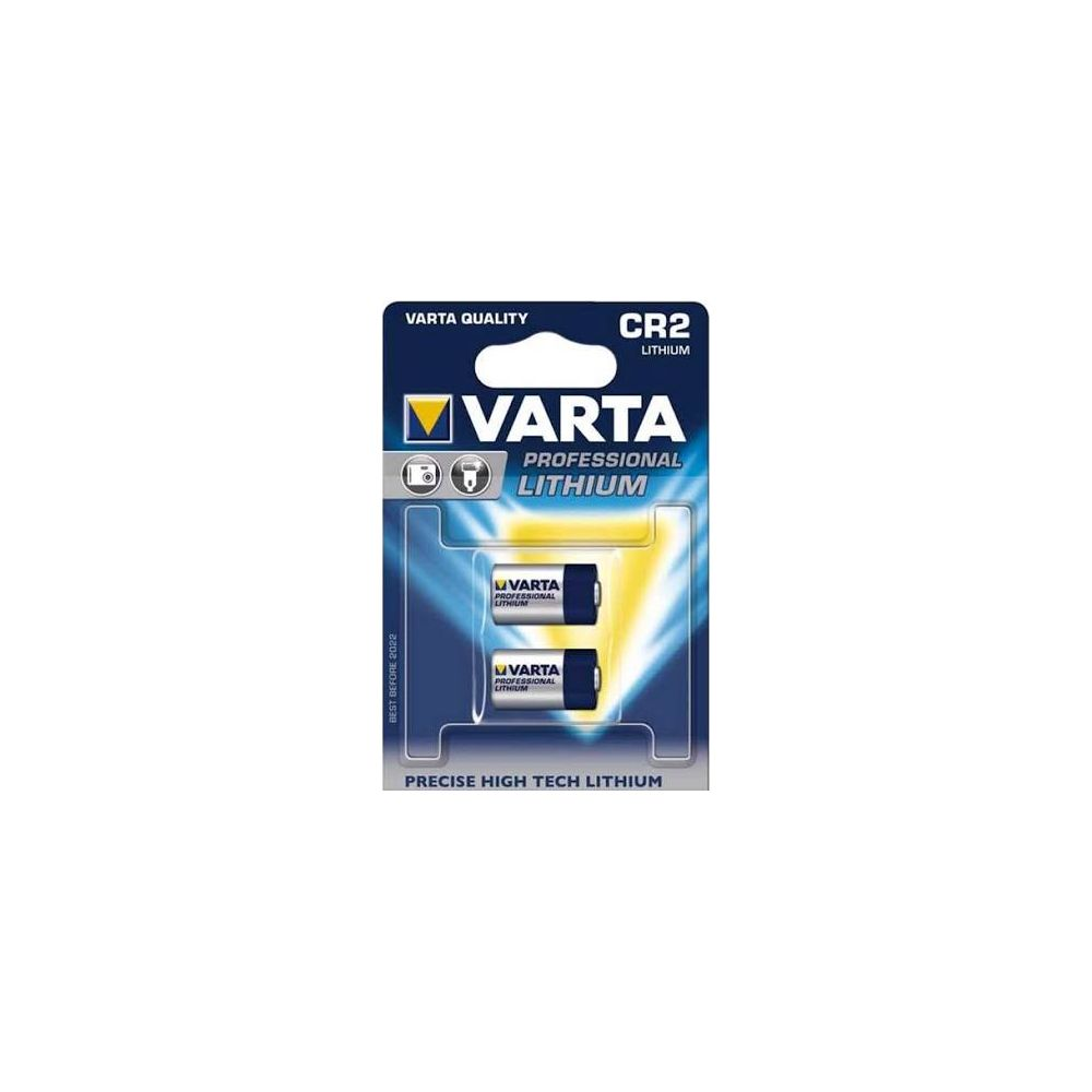 Varta CR2 lithium batteries in blister pack with print.