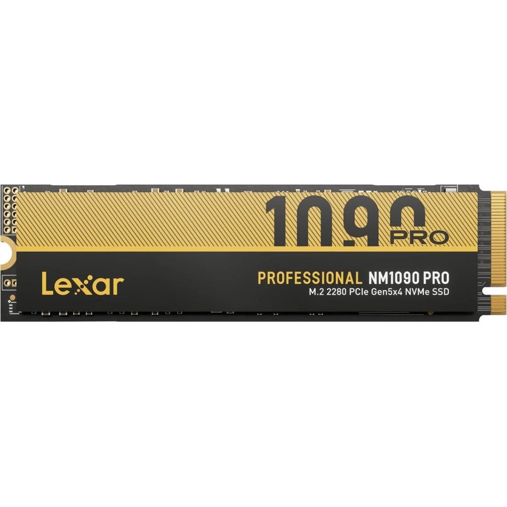 Dysk SSD Lexar NM1090 PRO w czarno-złotym wzorze.