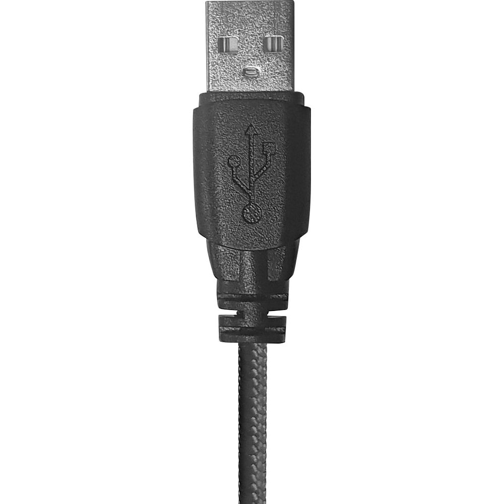 Schwarzer USB-Stecker mit Kabel und USB-Symbol.